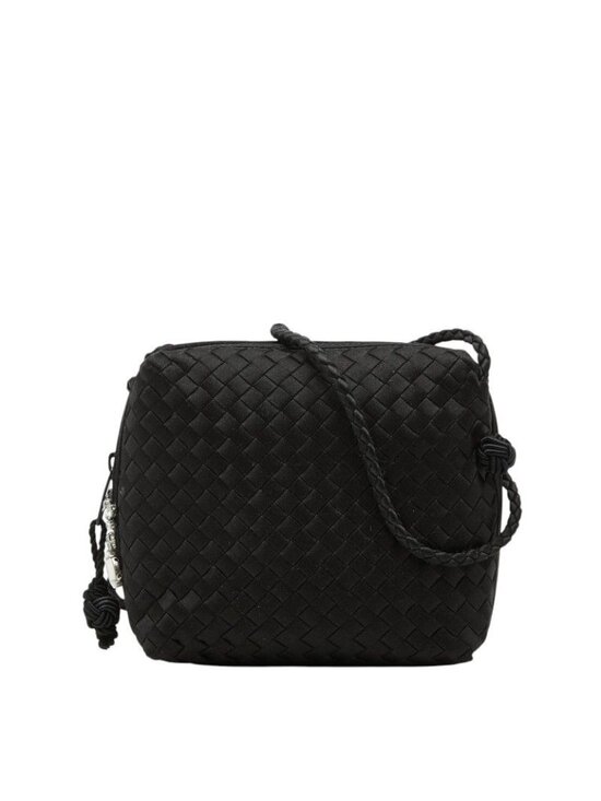 Bottega Veneta Handbags - Bottega Veneta Intrecciato Crossbody Shoulder Bag Black Satin Visual